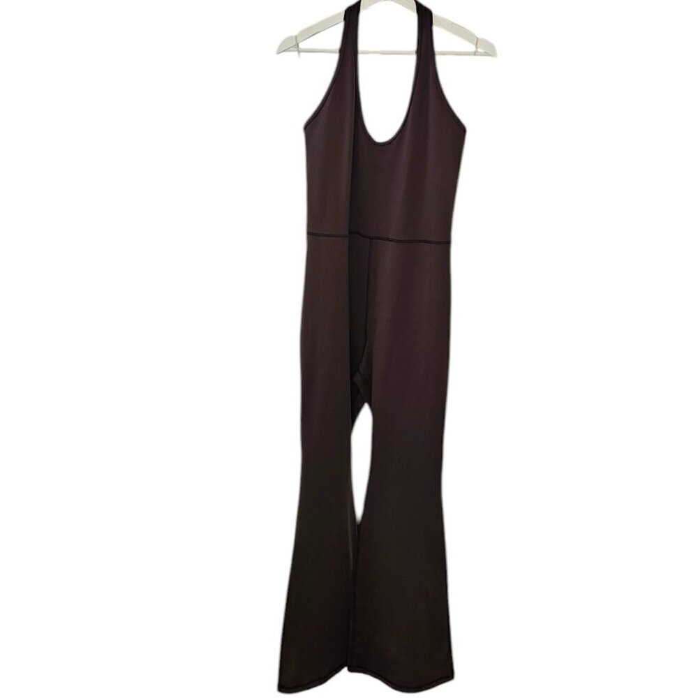 Aritzia Wilfred Free Look Flare Jumpsuit, Halter, Scoop Neck, Brown, Size XL